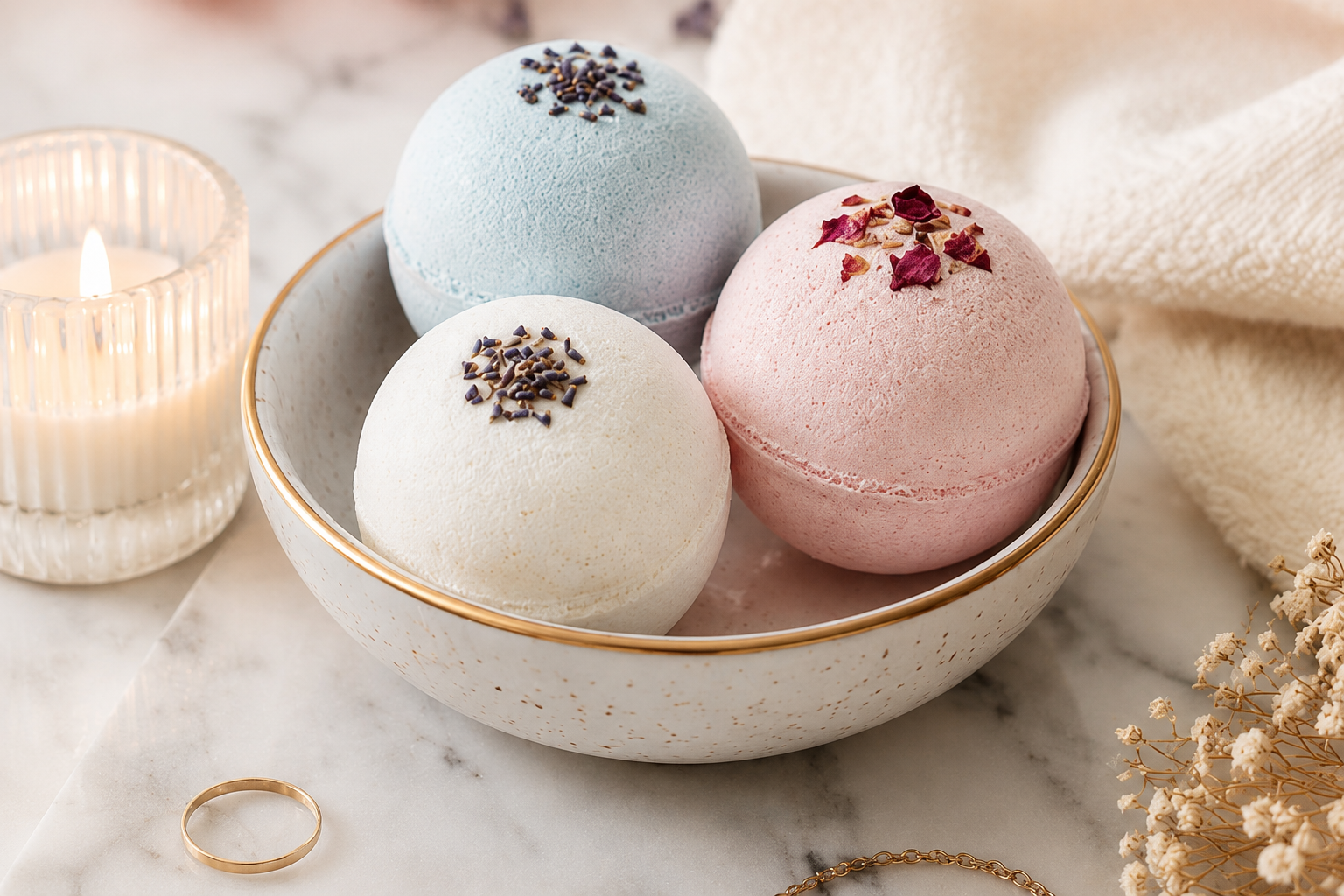 Nadine Kay handmade bath bombs in a bowl